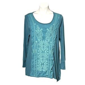 Soft Surroundings Natalia Embroidered Top Size X Large Teal